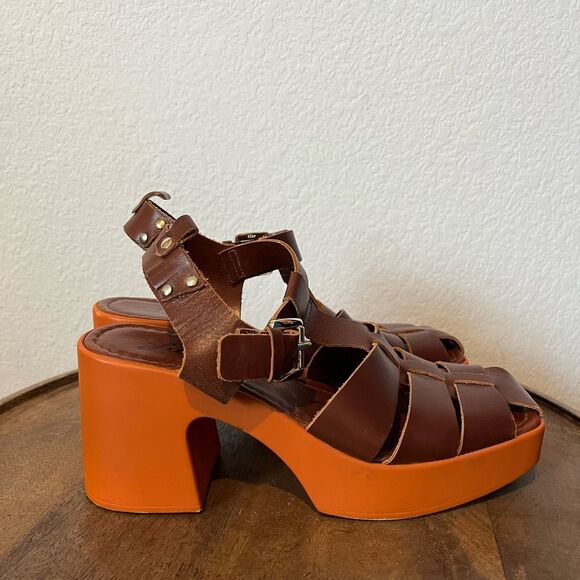 Free People Luggage Leather Pacific Platform Fisherman Sandals Women's 37 US 7 - Picture 3 of 7
